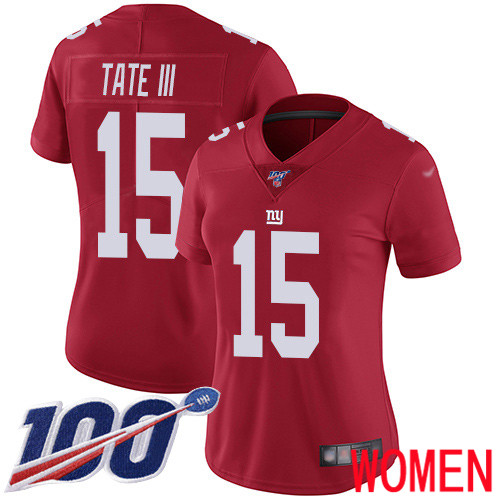 Women New York Giants #15 Golden Tate III Red Limited Red Inverted Legend 100th Season Football NFL Jersey->women nfl jersey->Women Jersey